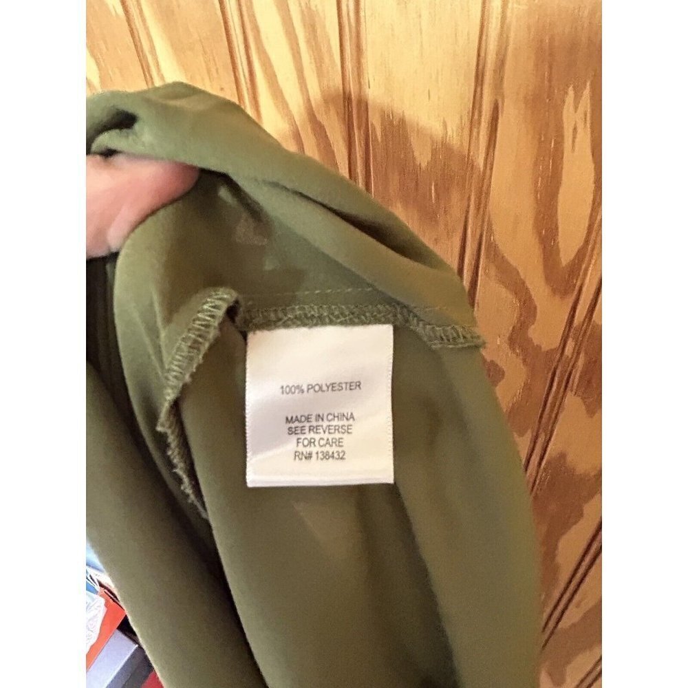 ModCloth Blouse Pullover V-Neck Solid Green Long … - image 8